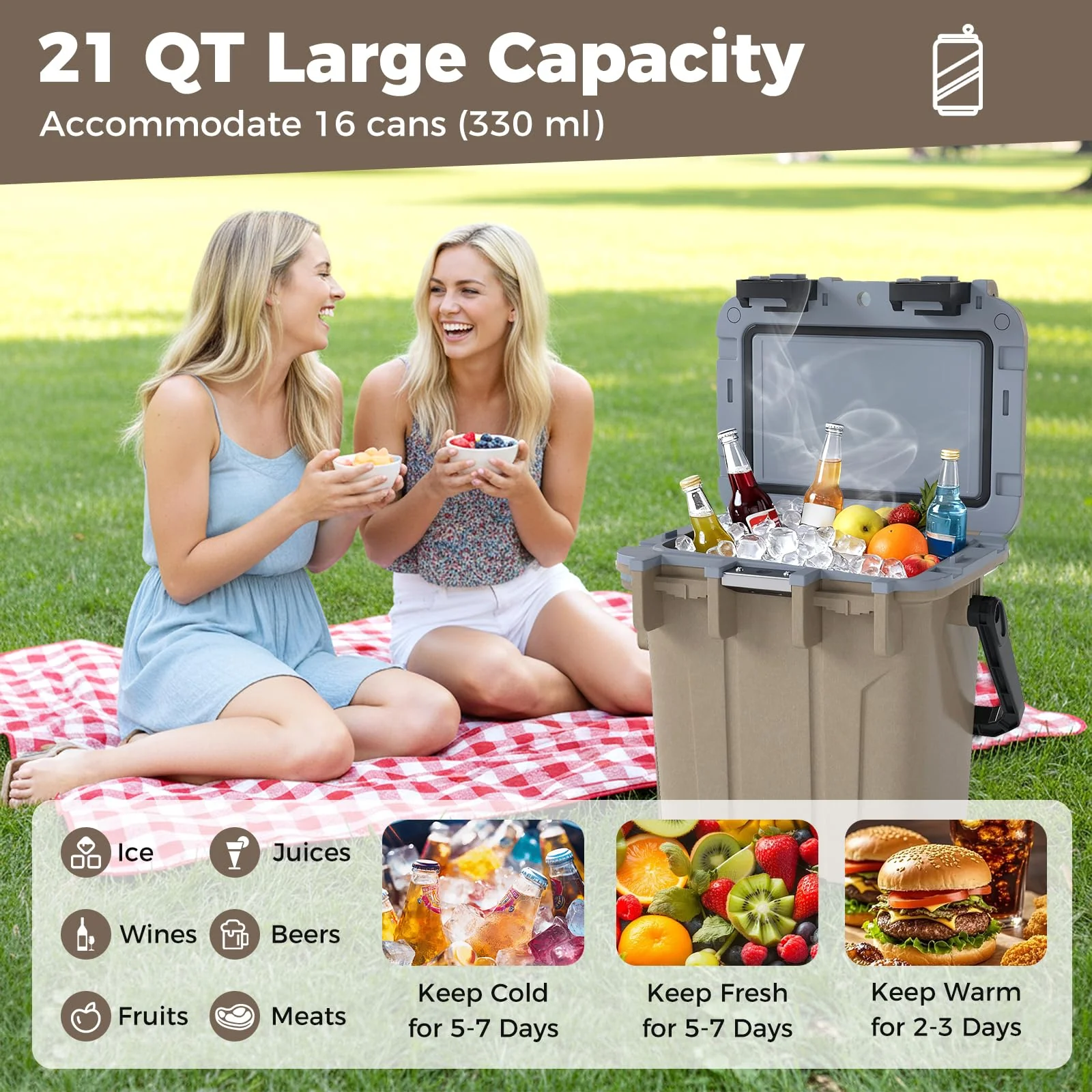 Goplus 21QT Ultra-Light Injection Molded Cooler with Handles & Bottle Opener - Image 6
