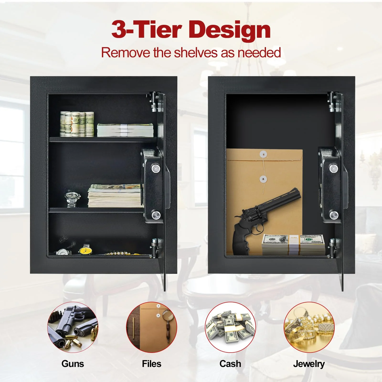 Goplus 22" Tall Wall Safe, Electric Safe Box Fits Between the Studs,Hidden Wall Mount Safe - Image 3