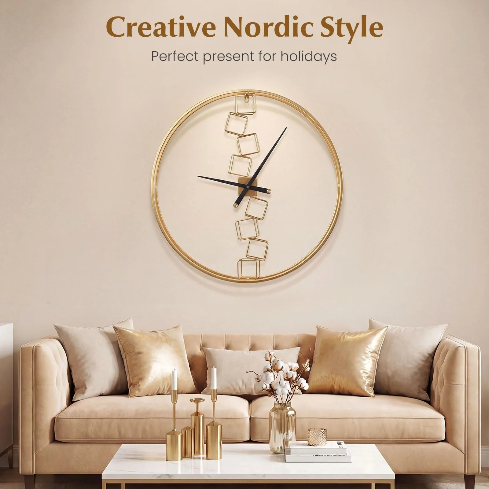 Goplus 27" Nordic Style Big Metal Wall Clock Battery-Operated Wall Decoration for Living Room - Image 8