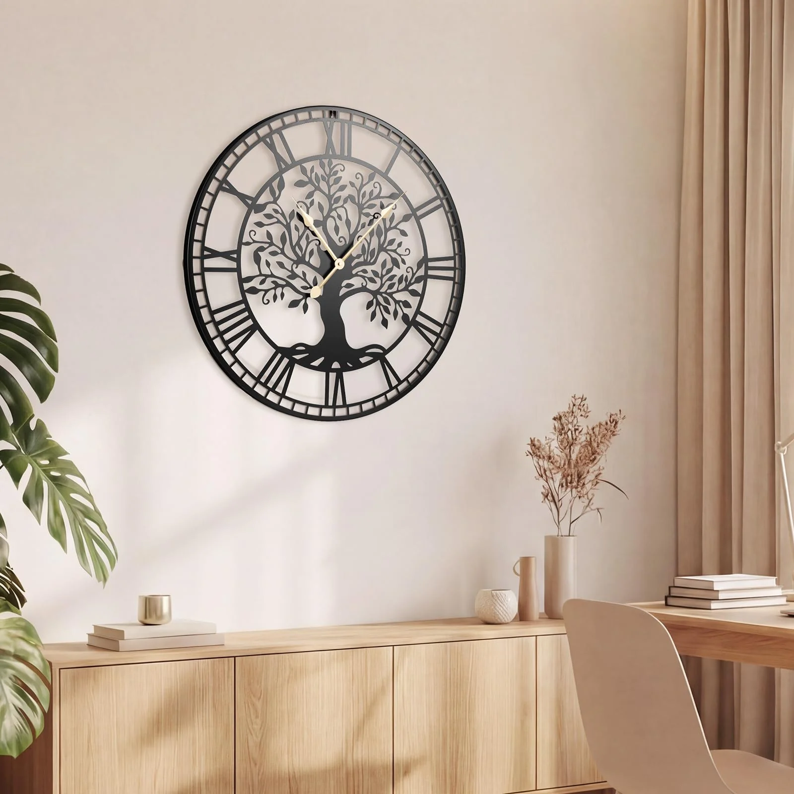 Goplus  27" Tree of Life Big Metal Wall Clock | Battery-Operated Wall Decoration - Image 3