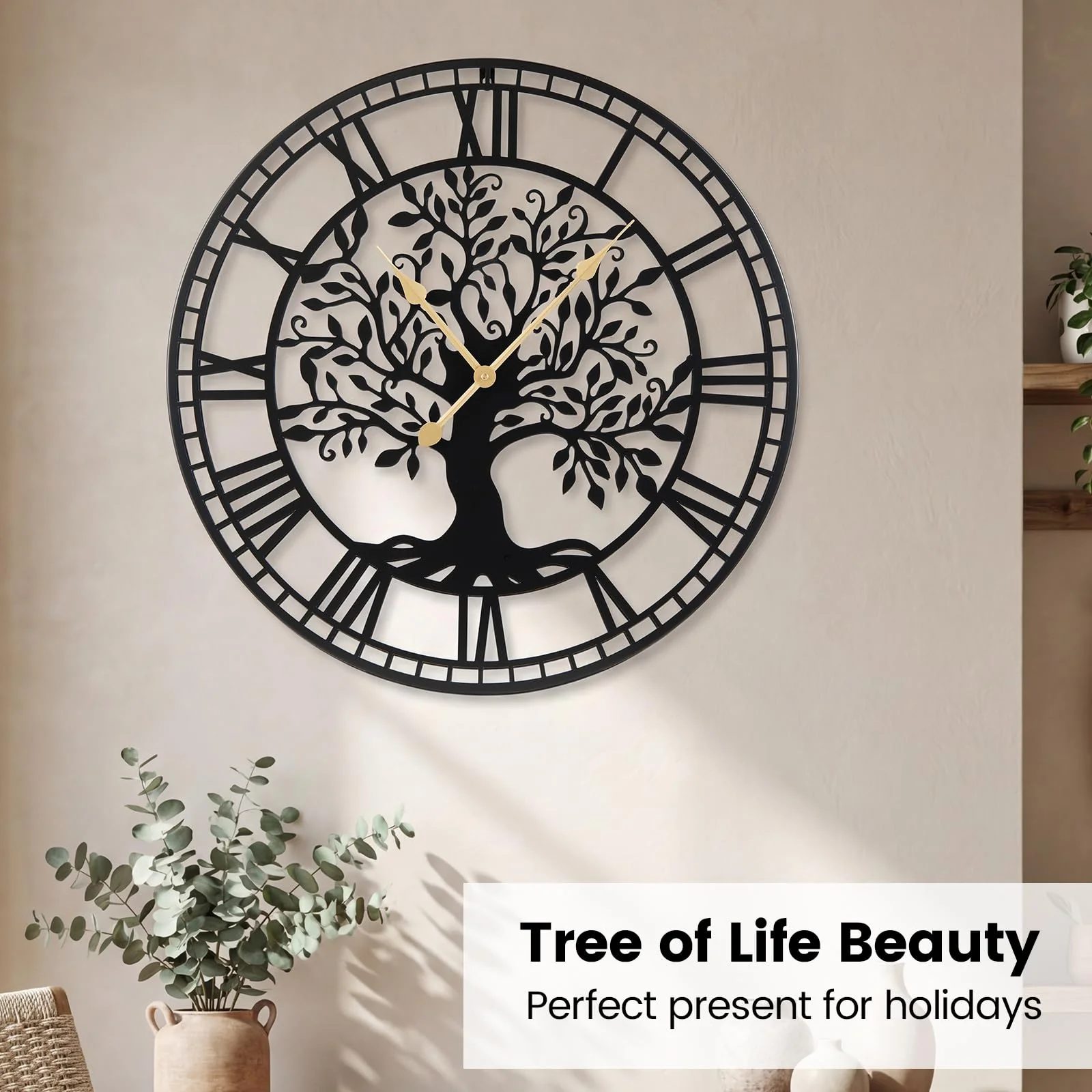 Goplus  27" Tree of Life Big Metal Wall Clock | Battery-Operated Wall Decoration - Image 7