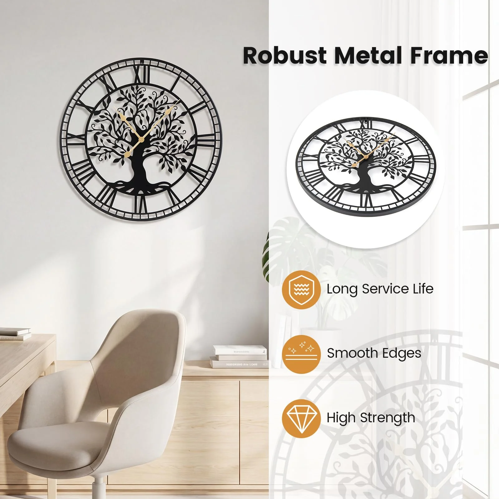 Goplus  27" Tree of Life Big Metal Wall Clock | Battery-Operated Wall Decoration - Image 8