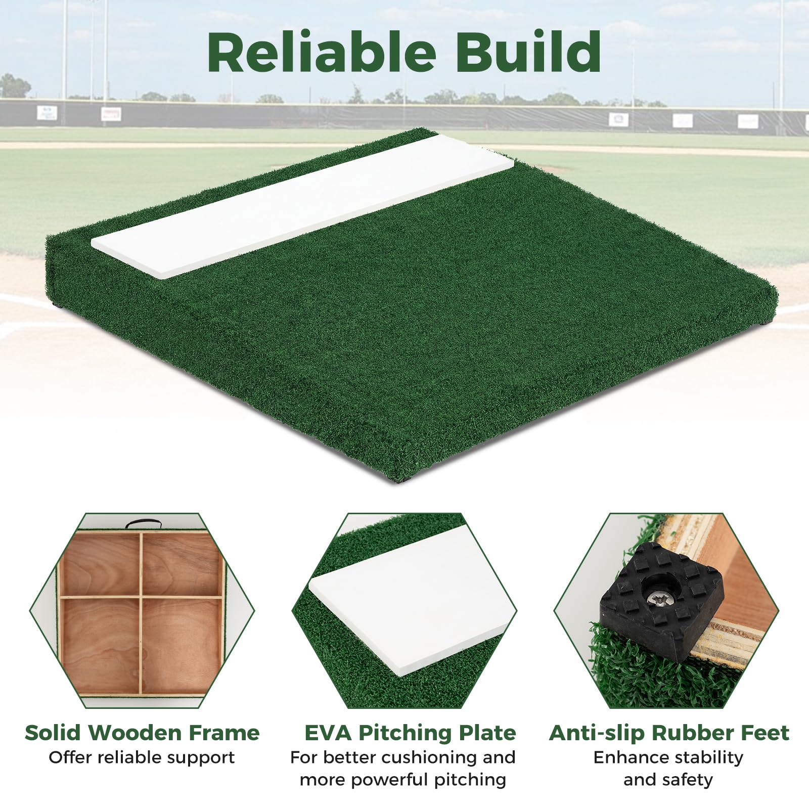 Goplus 27" x 27" x 4" Portable Pitchers Mound with Baseball - Image 3