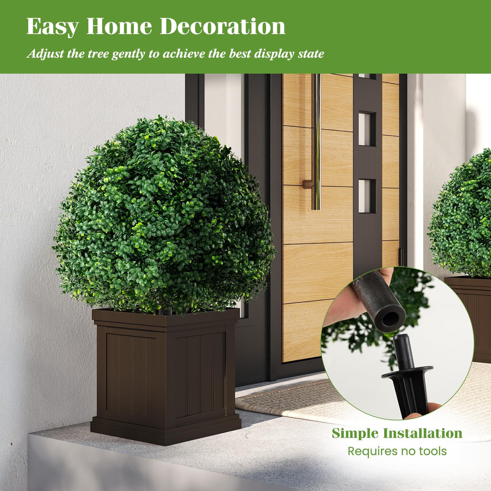 Goplus 28 Inches Artificial Boxwood Topiary Ball Tree Set Sun-Protective Fake Shrub Plants - Image 6