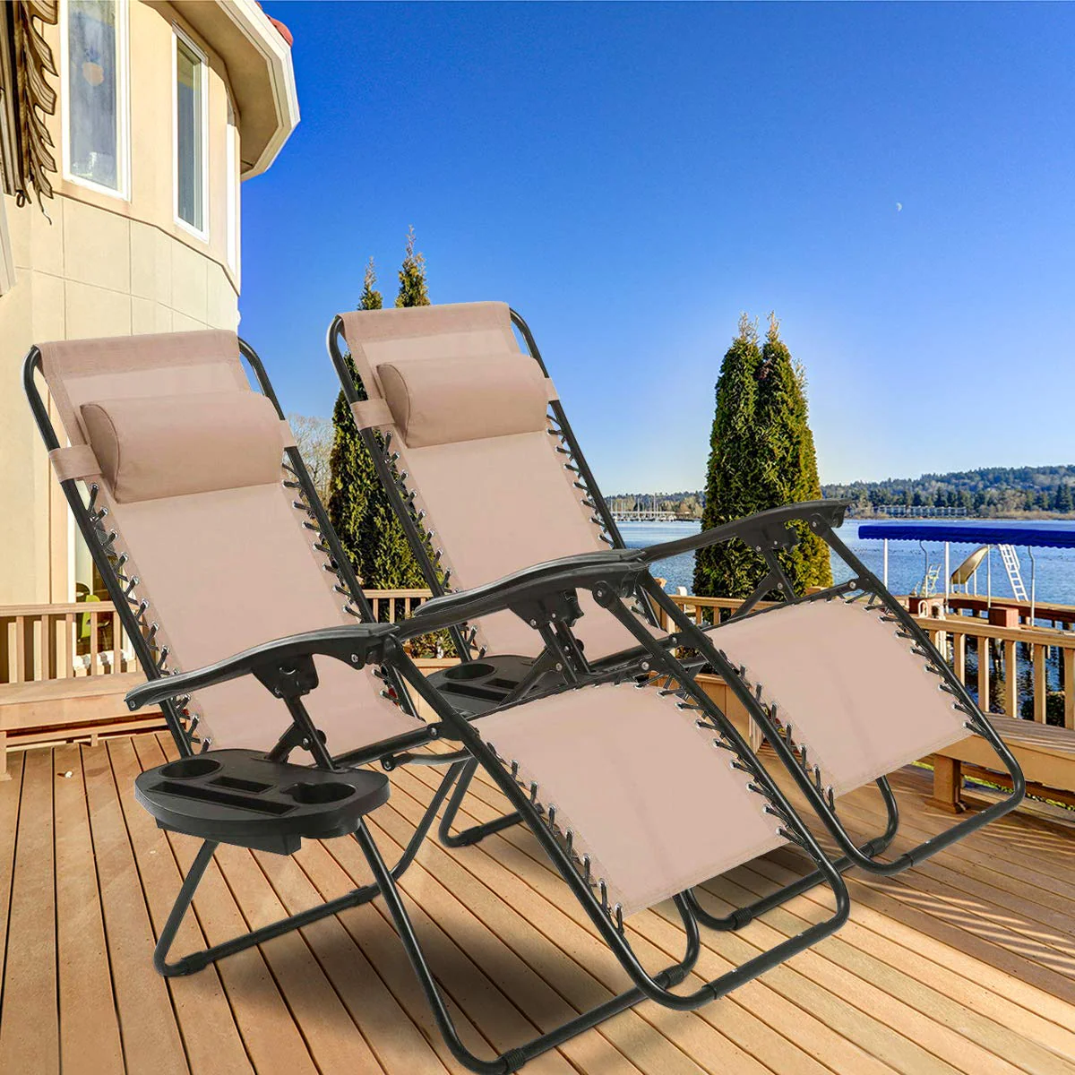 Goplus 2PC Zero Gravity Chairs Lounge Patio Folding Recliner - Image 9