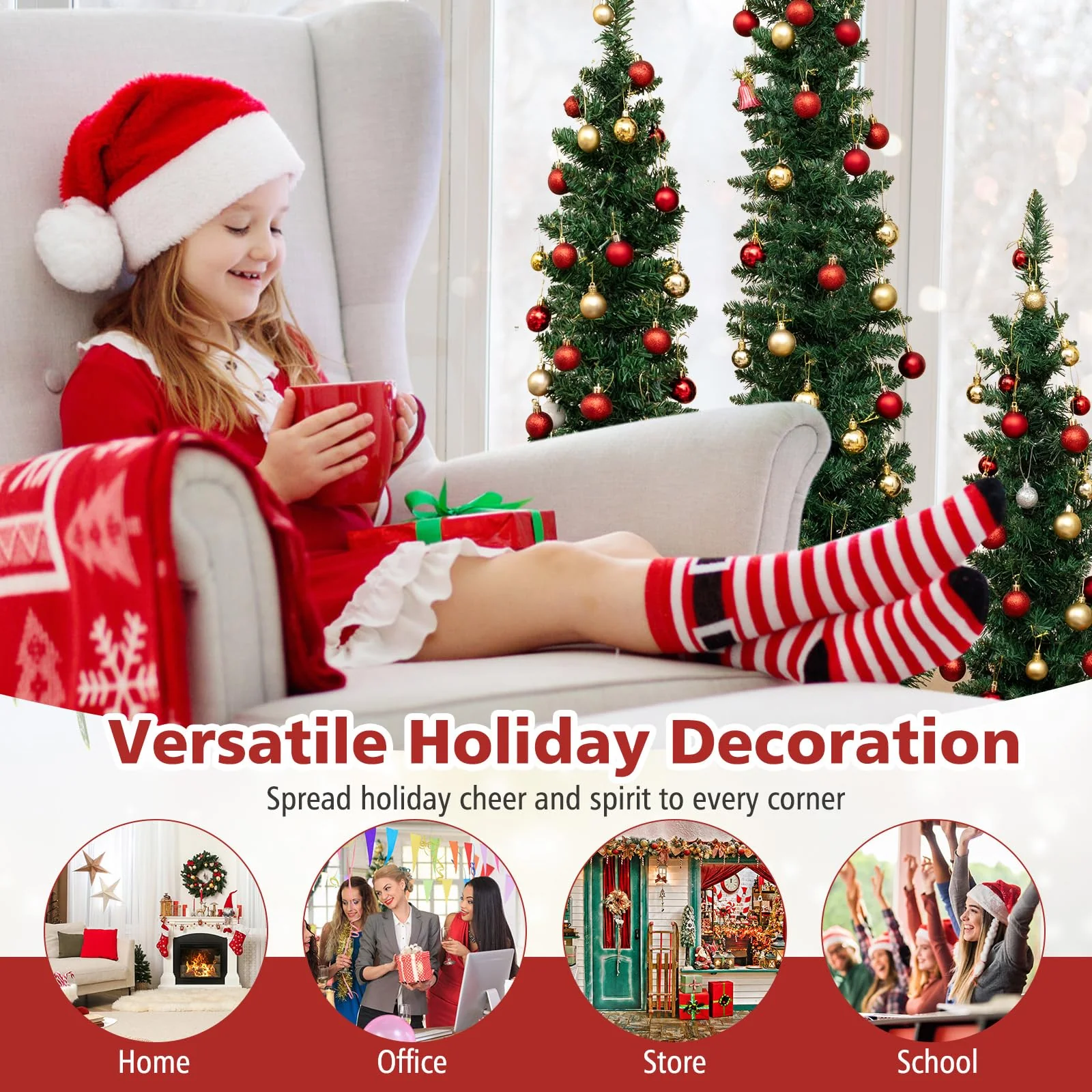 Goplus 3' 4' 5' Pre-Lit Artificial Christmas Tree Set of 3 - Image 7