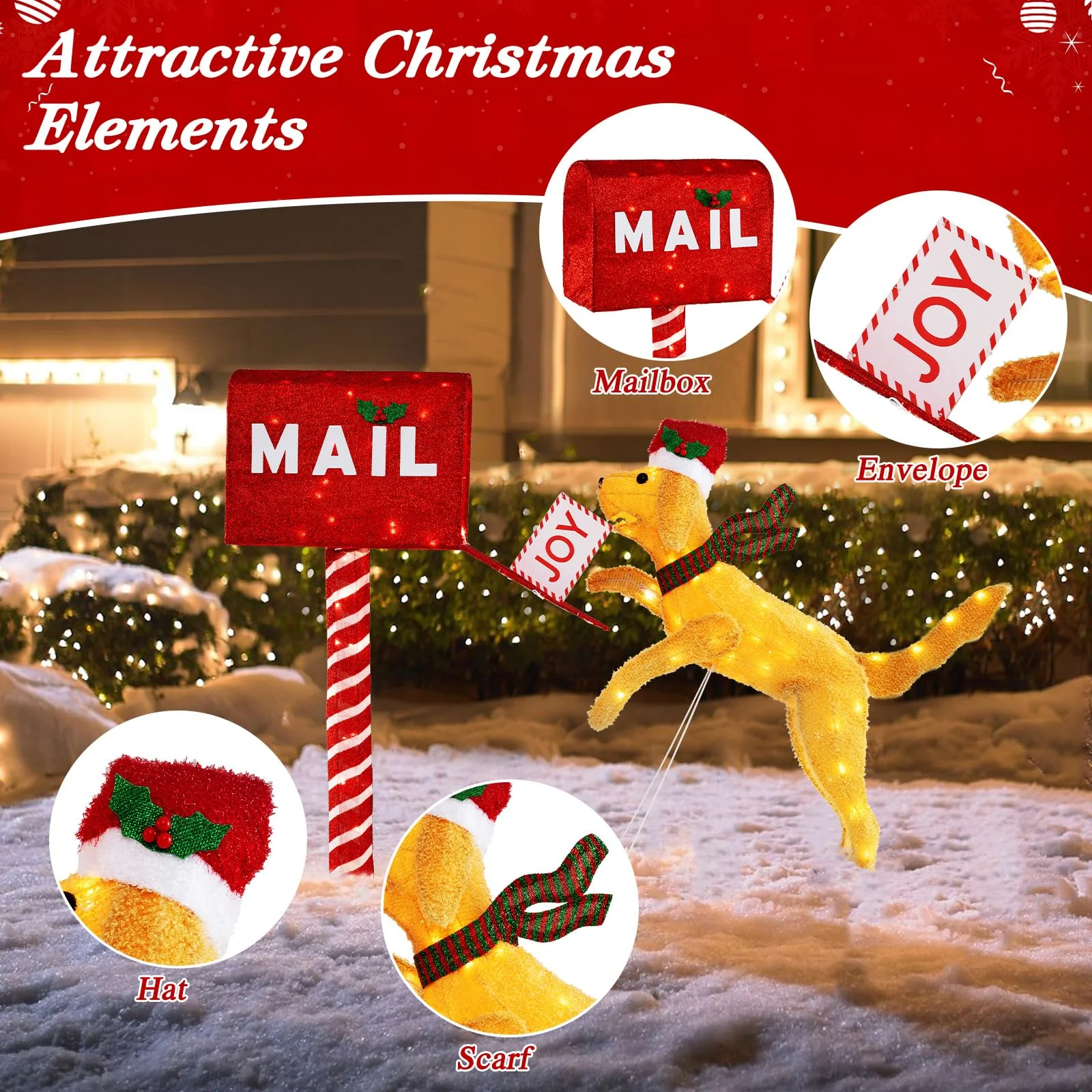 Goplus 3.5 FT Lighted Dachshund Climbing Mailbox, Pre-Lit Christmas Holiday Decoration - Image 2
