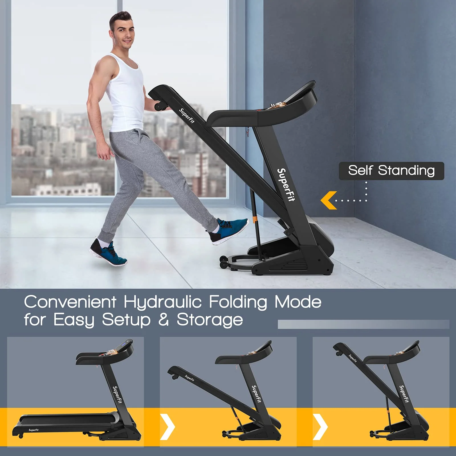 Goplus 3.75HP Folding Treadmill with Incline, Electric Superfit Treadmill w/App Control, 12 Preset & 3 Custom Programs - Image 6
