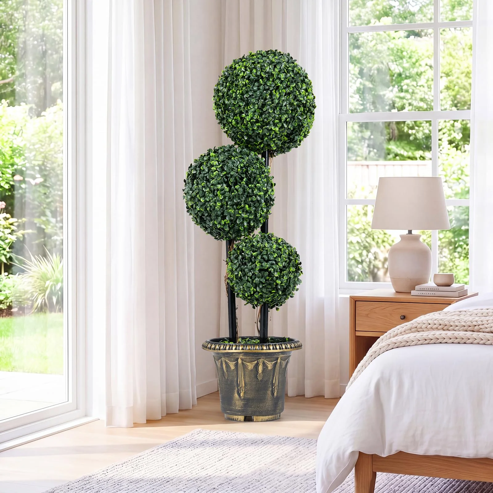 Goplus 3 FT Artificial Boxwood Topiary Tree Sun-Protective Triple Ball Fake Plants Shrubs (1/2 Pack) - Image 10