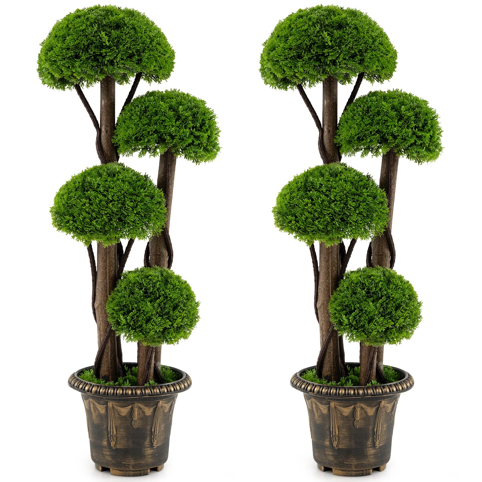 Goplus 3 FT Artificial Cypress Topiary Ball Tree Faux Greenery Plant with Cement-Filled Planter (1/2 Pack) - Image 2