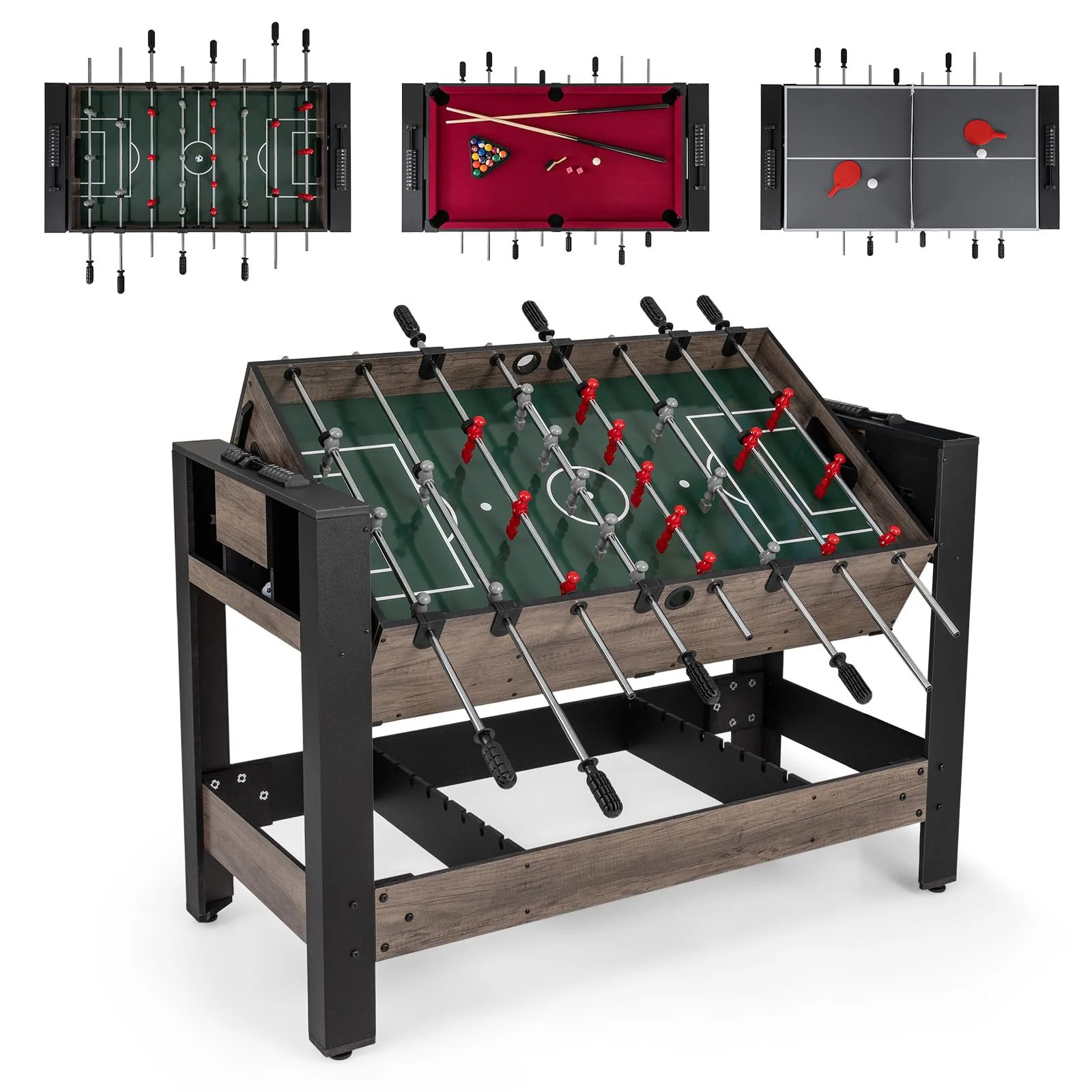 Goplus 3-in-1 Swivel Game Table with Foosball Pool Billiards & Table Tennis for Adults
