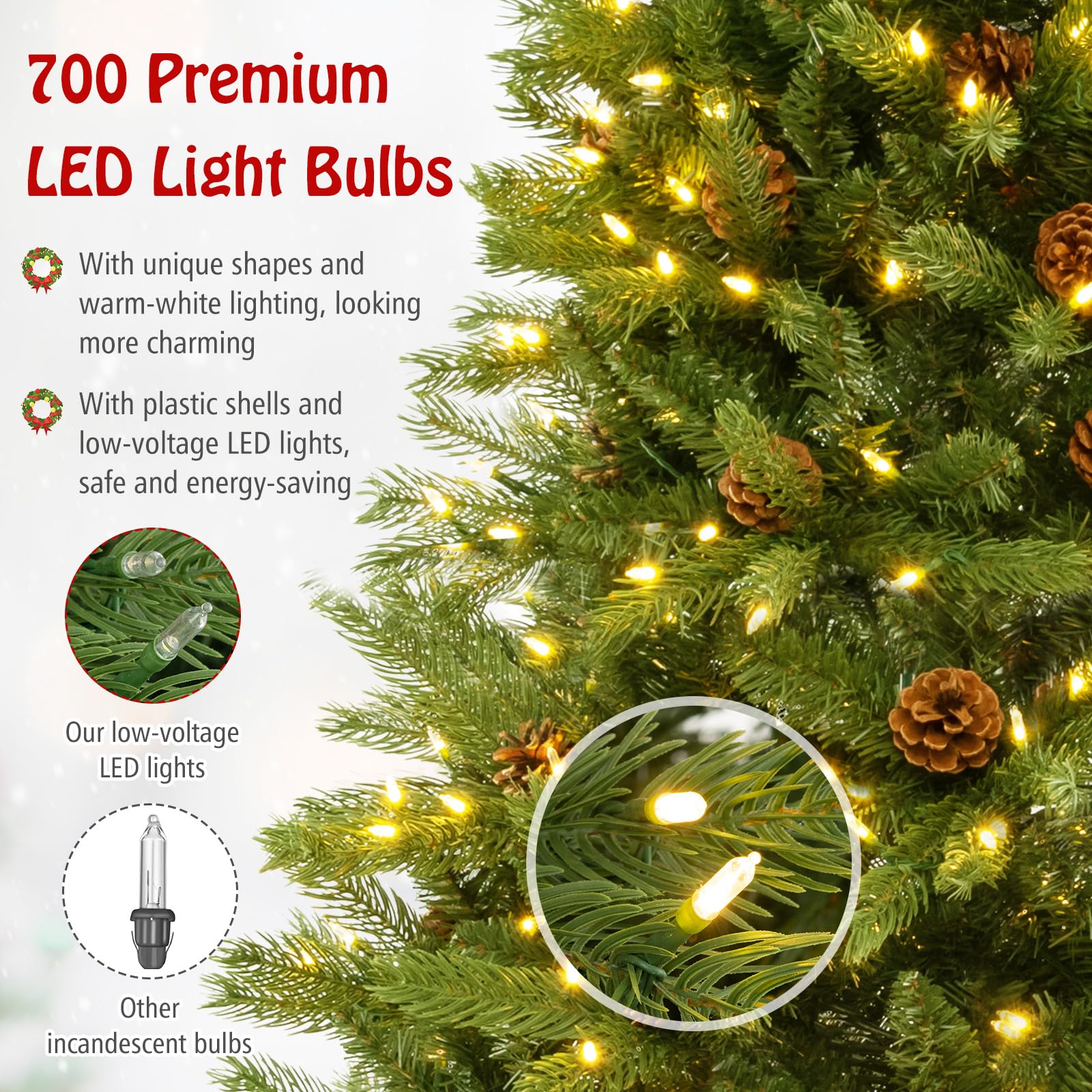 Goplus 3-Minute-Setup Pre-Lit Artificial Christmas Tree, 7ft Hinged Xmas Tree with 360 Quick Power Connector - Image 4