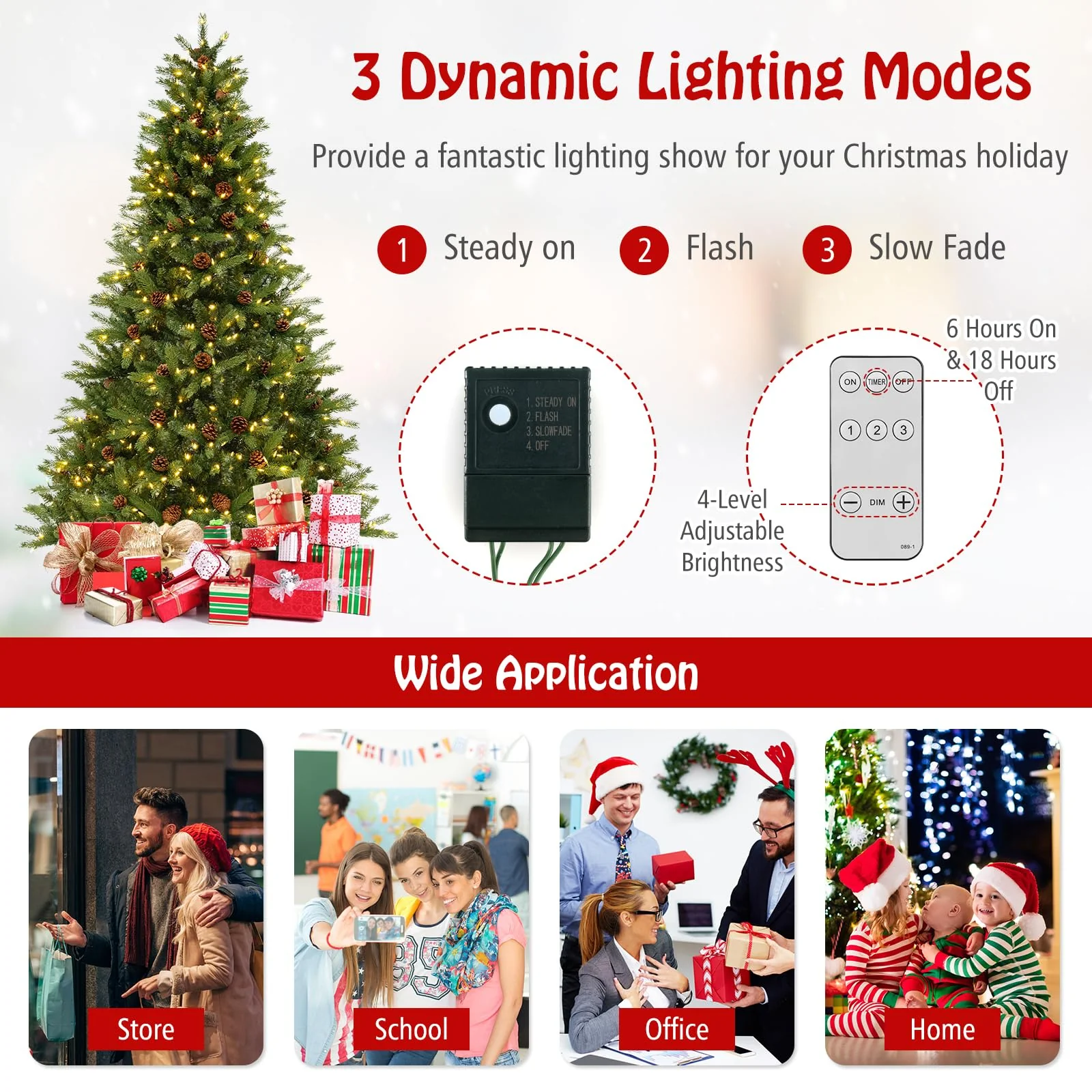 Goplus 3-Minute-Setup Pre-Lit Artificial Christmas Tree, 7ft Hinged Xmas Tree with 360 Quick Power Connector - Image 5