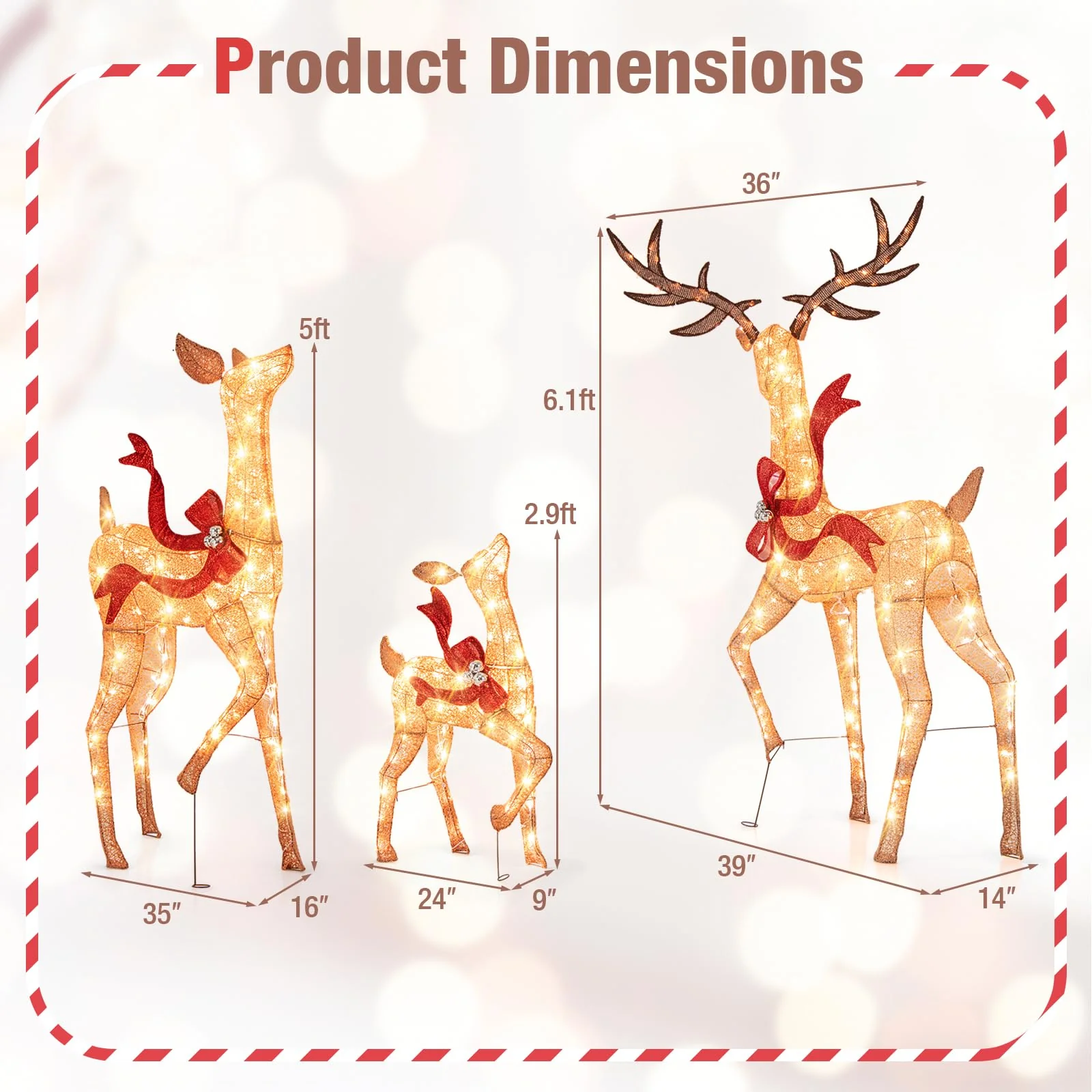 Goplus 3-Piece Large Lighted Christmas Reindeer Family, Light up Xmas Decorations w/440 LED Lights - Image 7