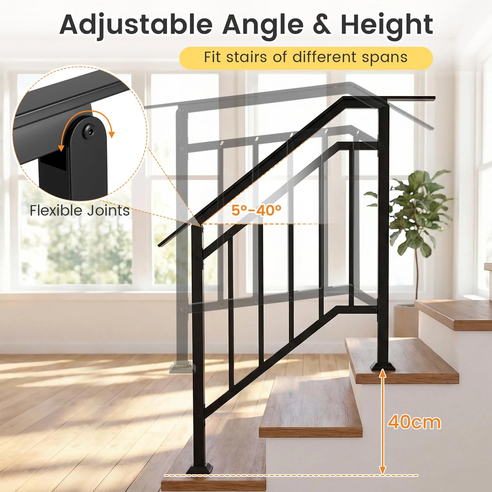 Goplus 3-Step Galvanized Metal Hand Rails with Adjustable Angle for Outdoor Steps (2 Pack) - Image 6