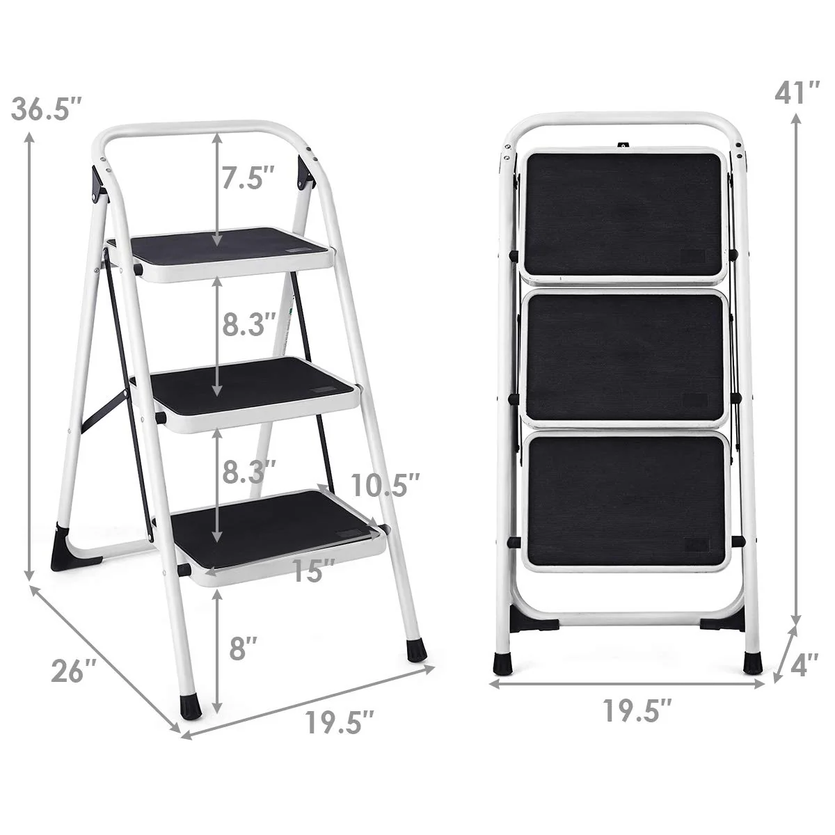 Goplus 3 Step Ladder, Folding Heavy Duty Step Stool Lightweight Steel Ladder, 340lbs Capacity (Black) - Image 7