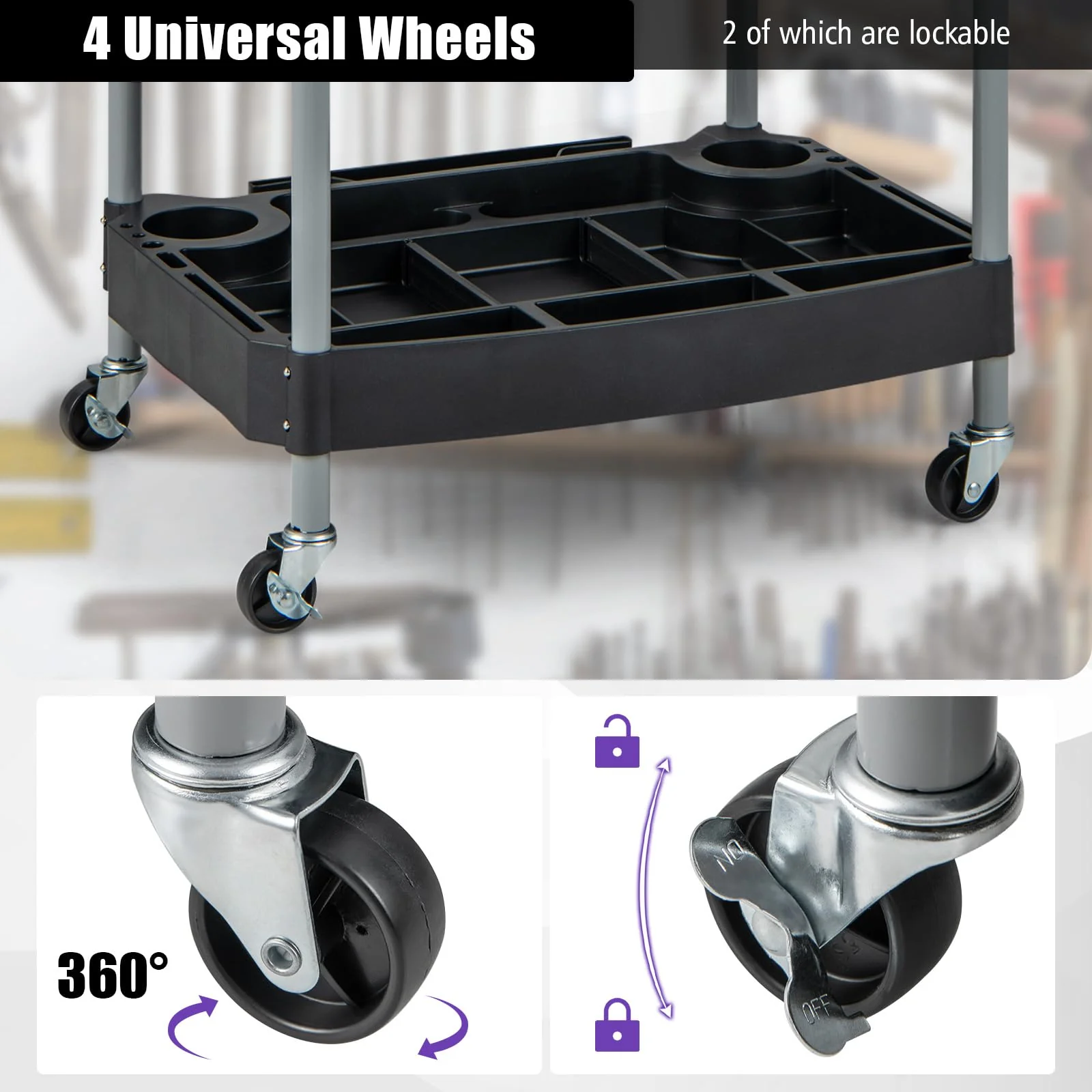 Goplus 3-Tier Rolling Tool Cart, Mobile Service Cart with Storage Compartment - Image 3