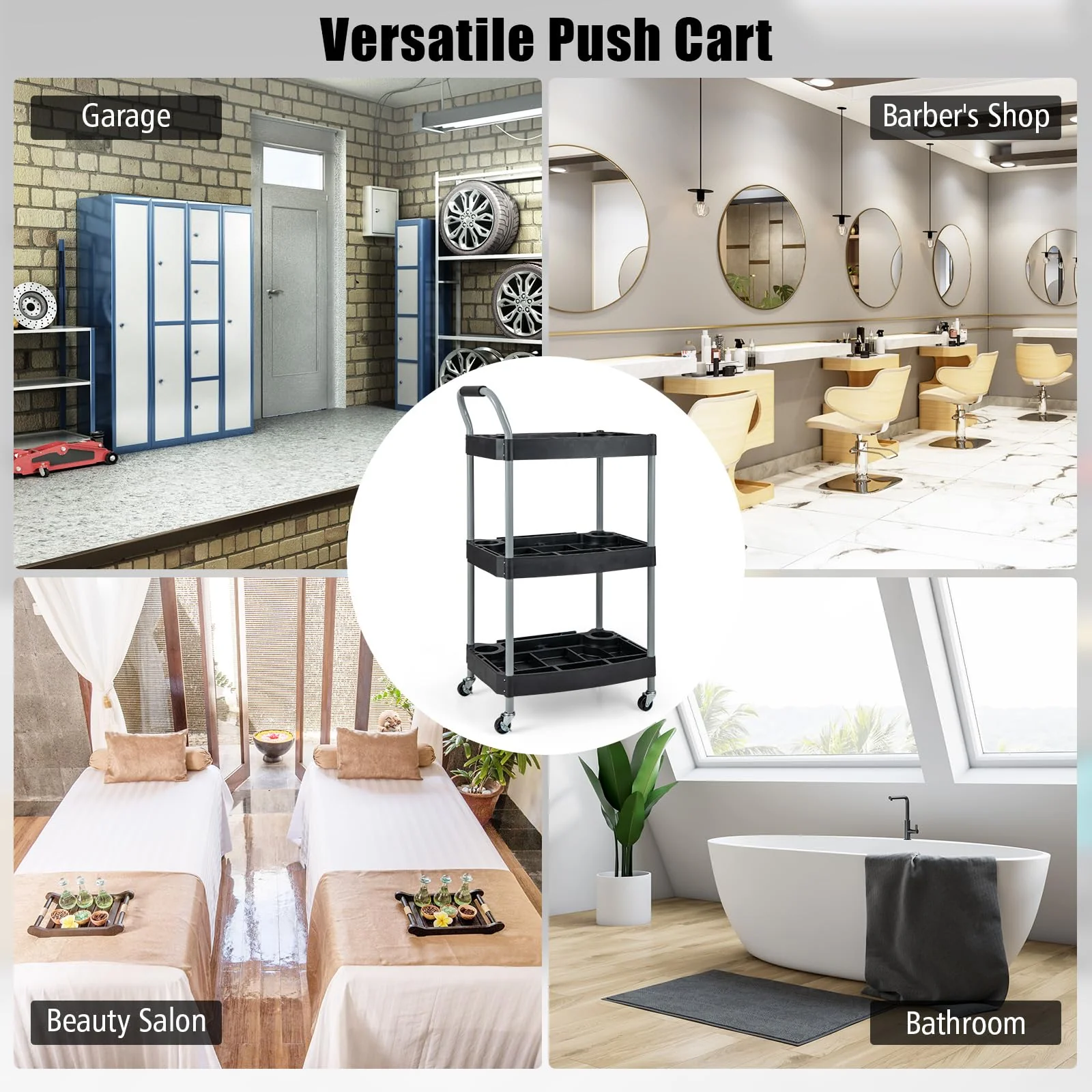 Goplus 3-Tier Rolling Tool Cart, Mobile Service Cart with Storage Compartment - Image 7