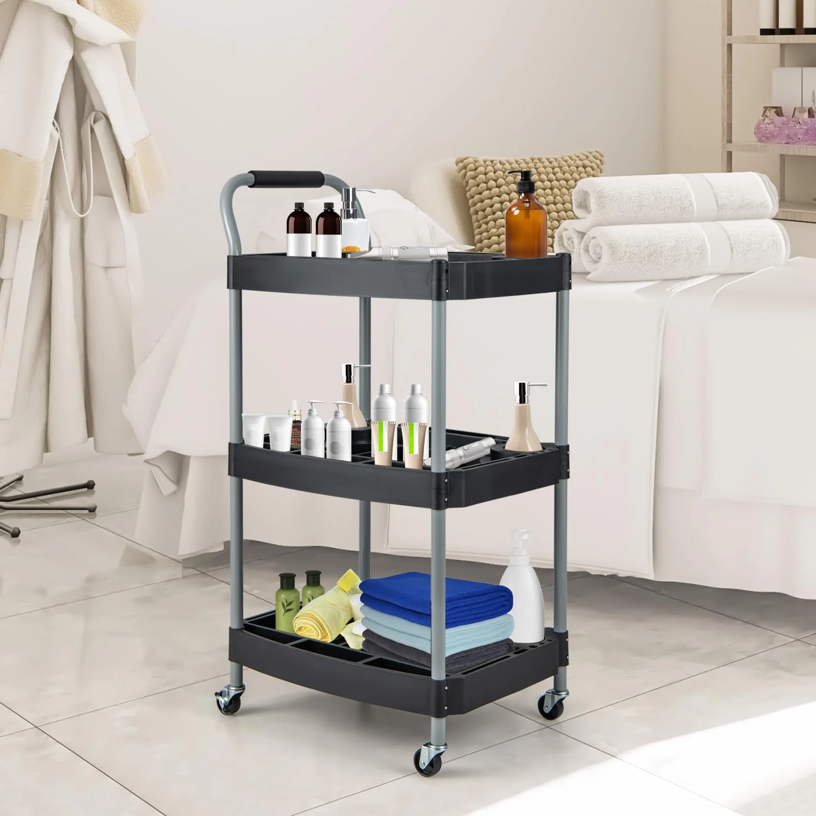 Goplus 3-Tier Rolling Tool Cart, Mobile Service Cart with Storage Compartment - Image 9