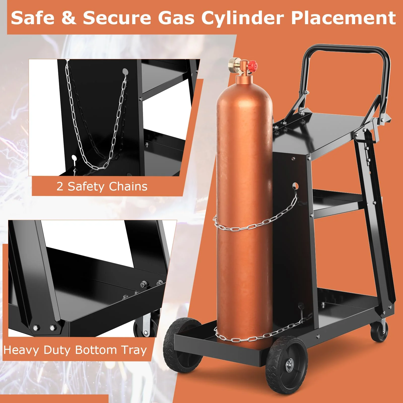 Goplus 3-Tier Welder Cart, Heavy Duty Welding Cart w/ 2 Safety Chains - Image 2