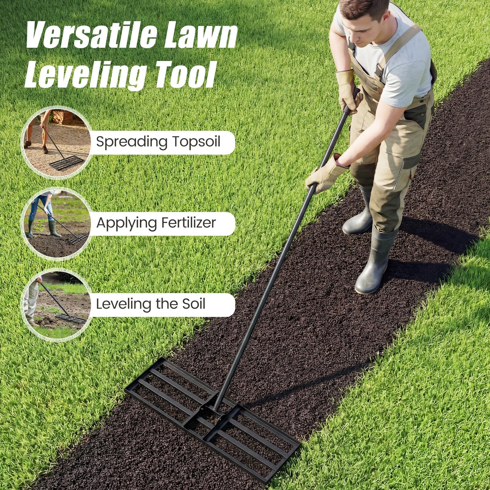 Goplus 30" x 10" Heavy Duty Level Lawn Tool w/ Ergonomic Handle for Soil - Image 3