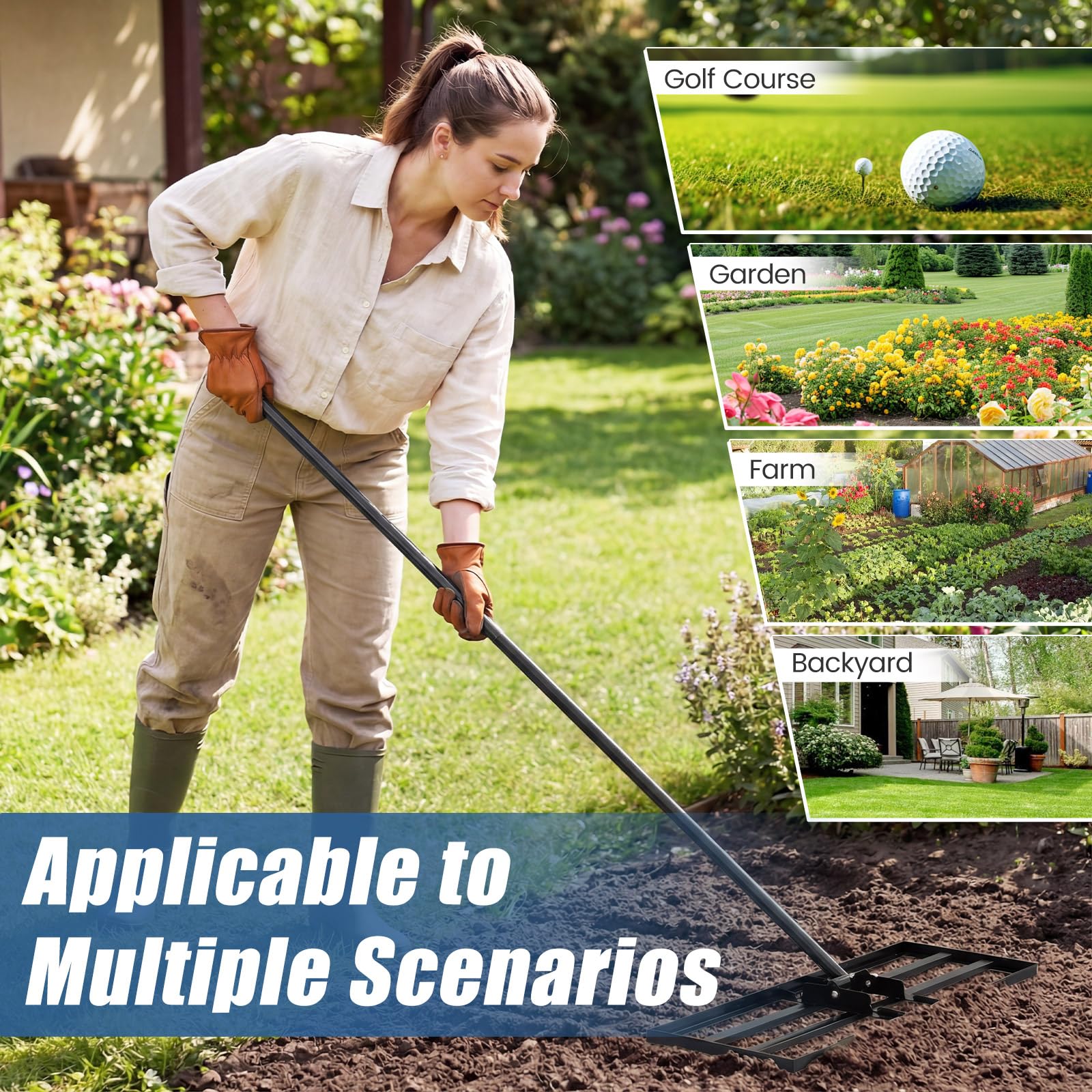 Goplus 30" x 10" Heavy Duty Level Lawn Tool w/ Ergonomic Handle for Soil - Image 4