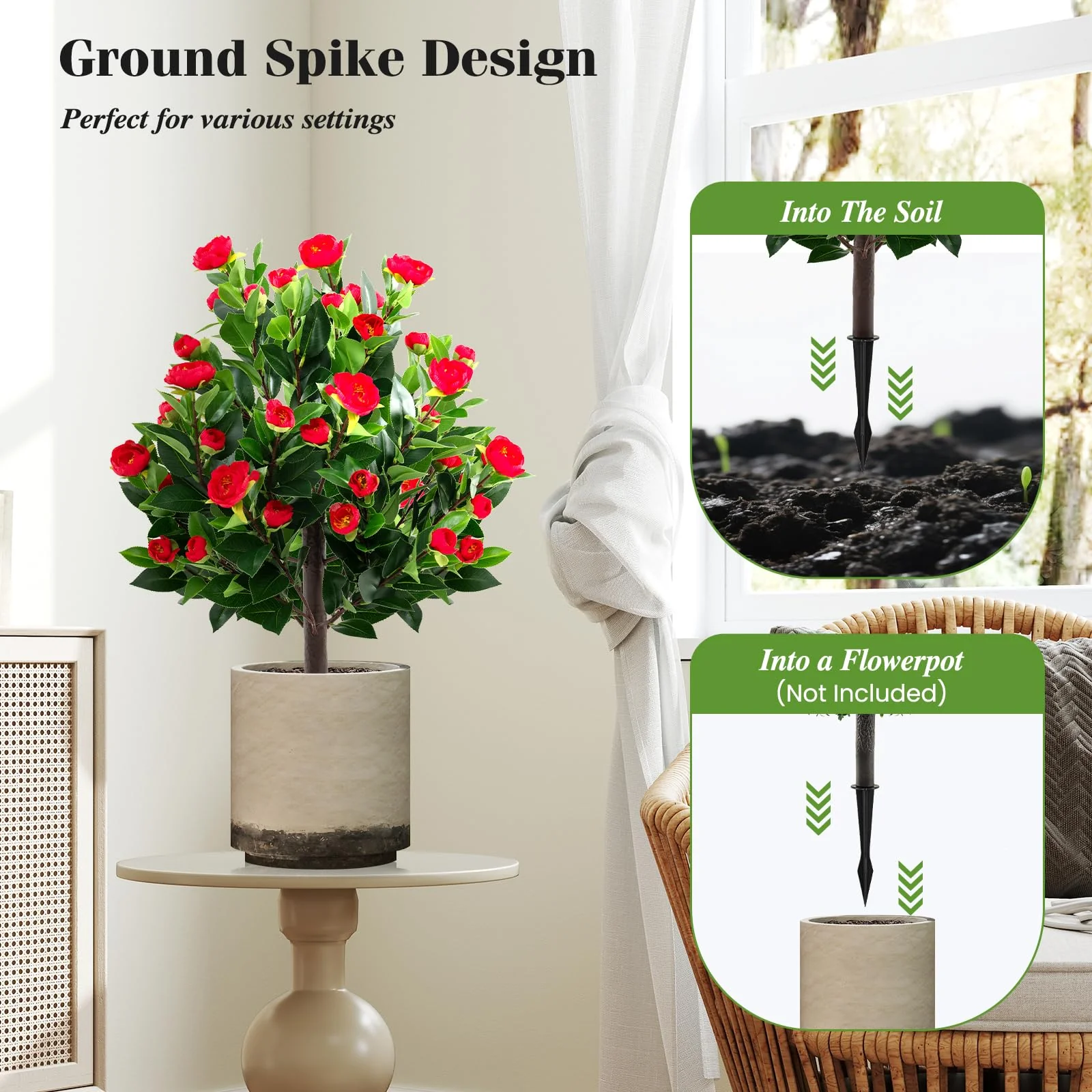 Goplus 31 Inches Artificial Camellia Tree Set 2 Pack Fake Flower Trees - Image 5