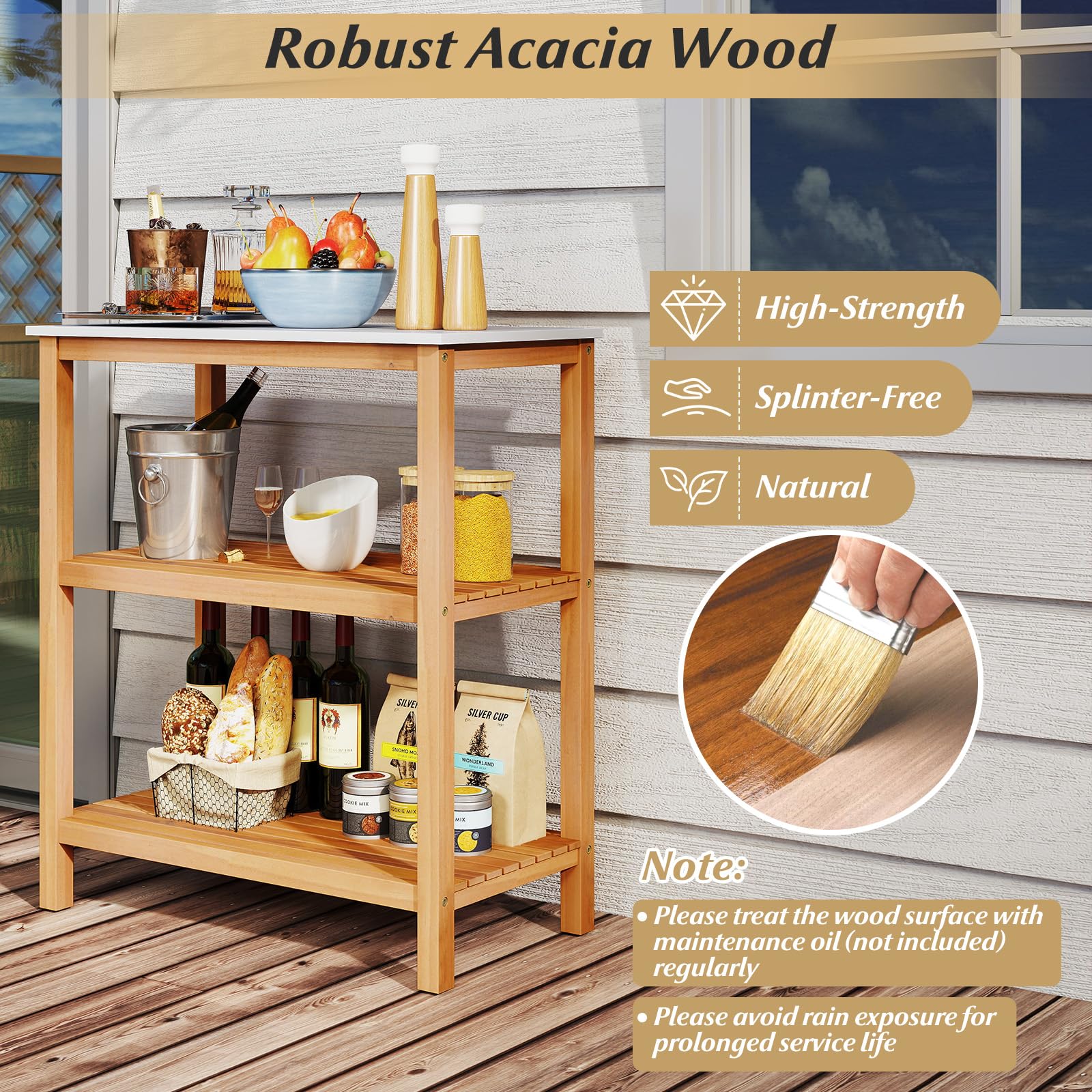 Goplus 32” x 16” x 36” 3-Tier Patio Wooden Sideboard - Image 2