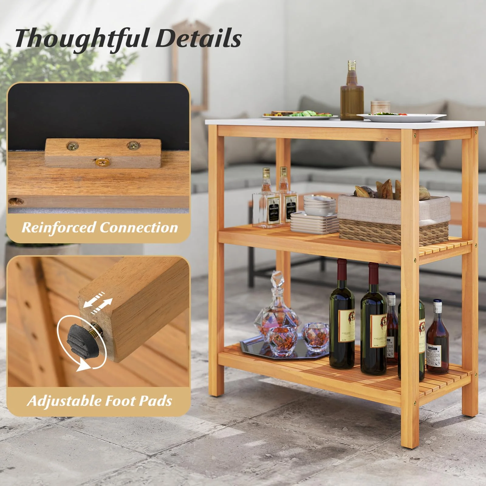 Goplus 32” x 16” x 36” 3-Tier Patio Wooden Sideboard - Image 4