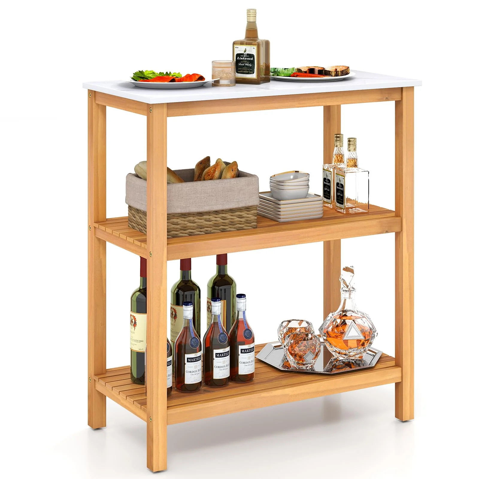 Goplus 32” x 16” x 36” 3-Tier Patio Wooden Sideboard - Image 7