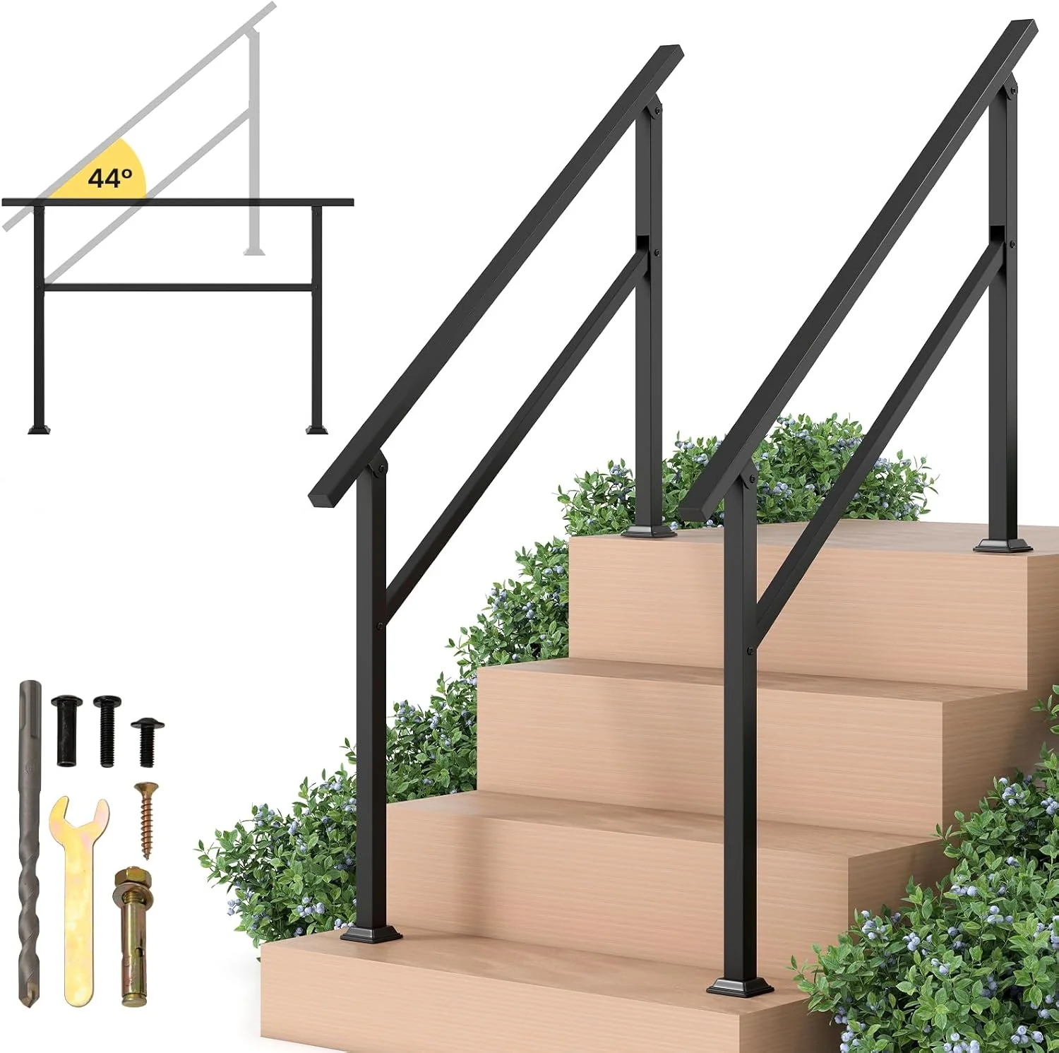 Goplus 330 LBS Staircase Safety Railing with Installation Kit Fits 0-4 Steps - Image 2