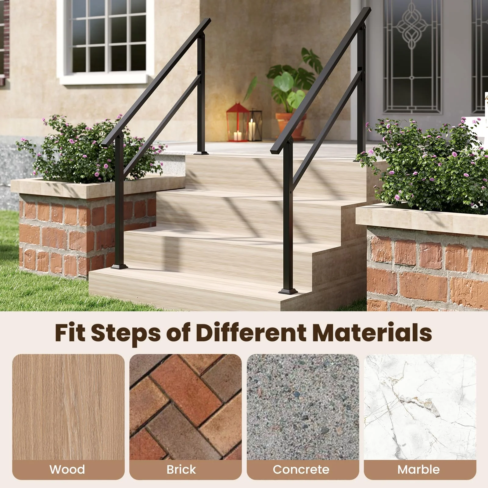 Goplus 330 LBS Staircase Safety Railing with Installation Kit Fits 0-4 Steps - Image 6