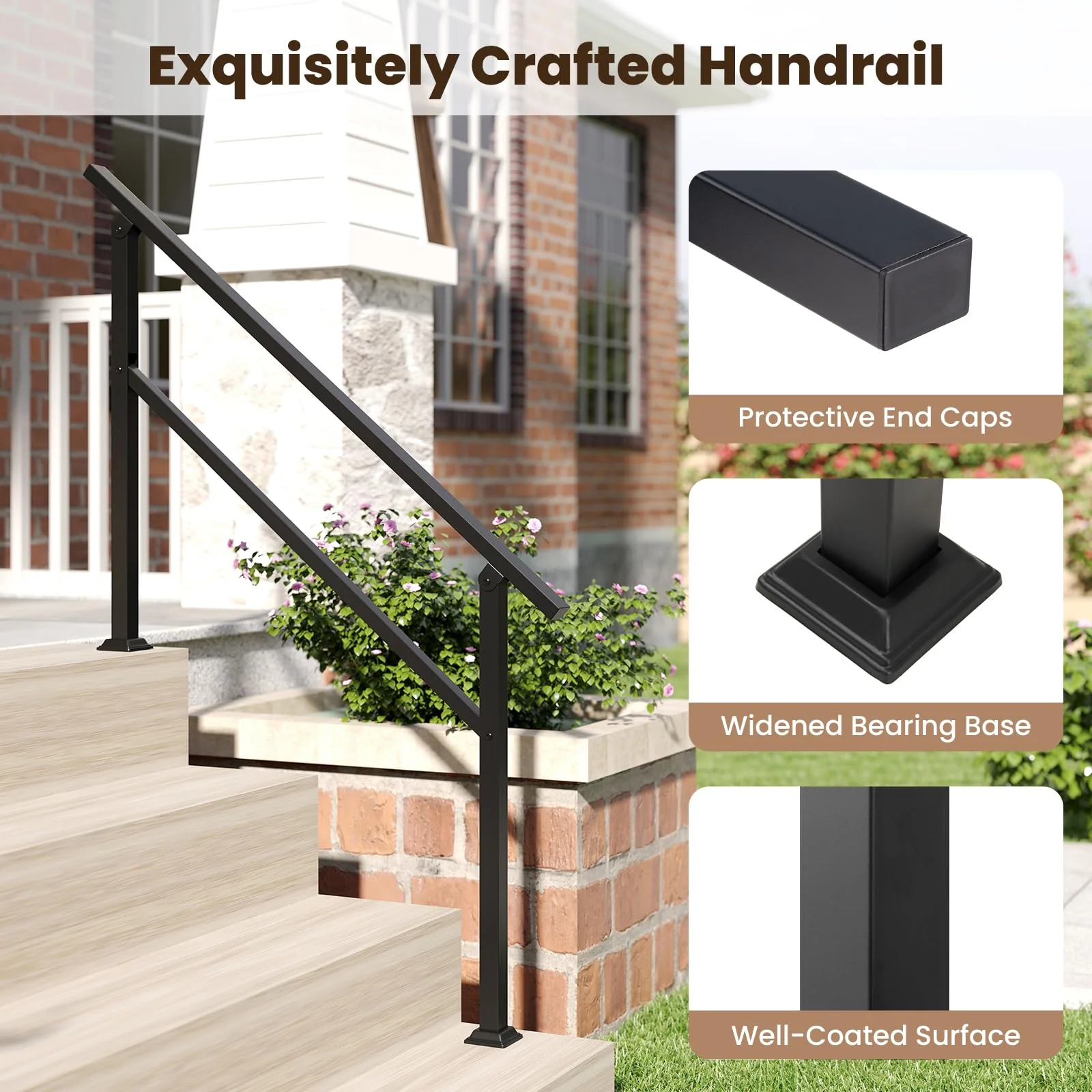 Goplus 330 LBS Staircase Safety Railing with Installation Kit Fits 0-4 Steps - Image 8