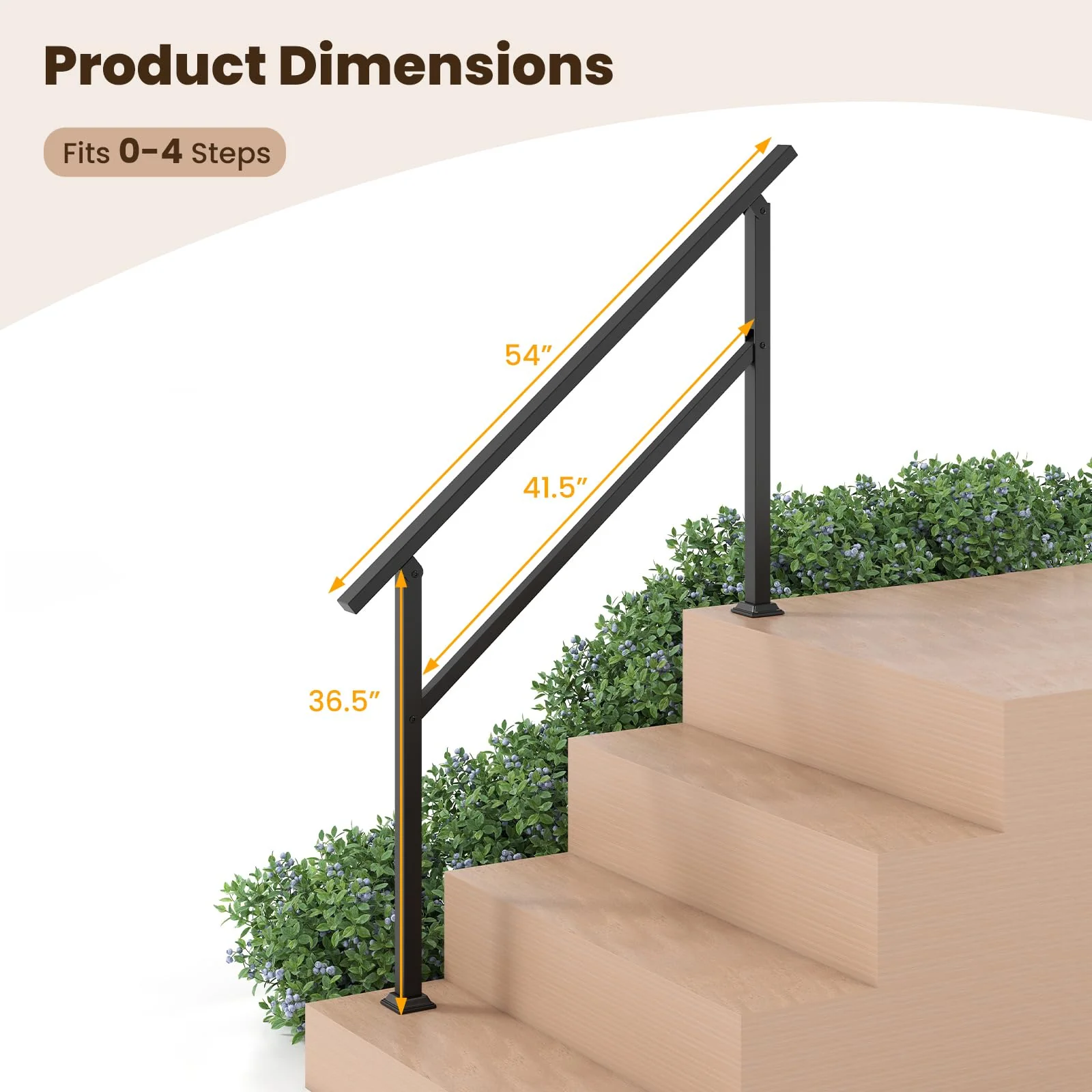 Goplus 330 LBS Staircase Safety Railing with Installation Kit Fits 0-4 Steps - Image 9