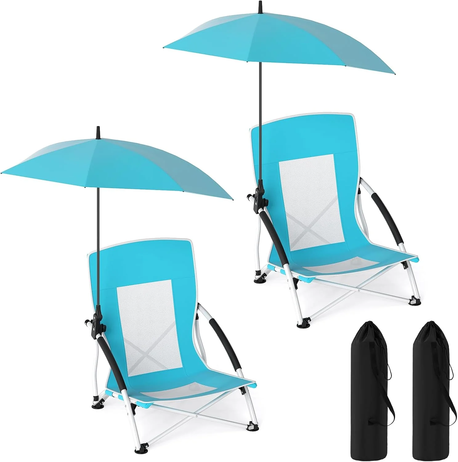 Goplus 330lbs Folding Backpack Chairs for Adults with Adjustable Parasol for Lawn Camping - Image 10