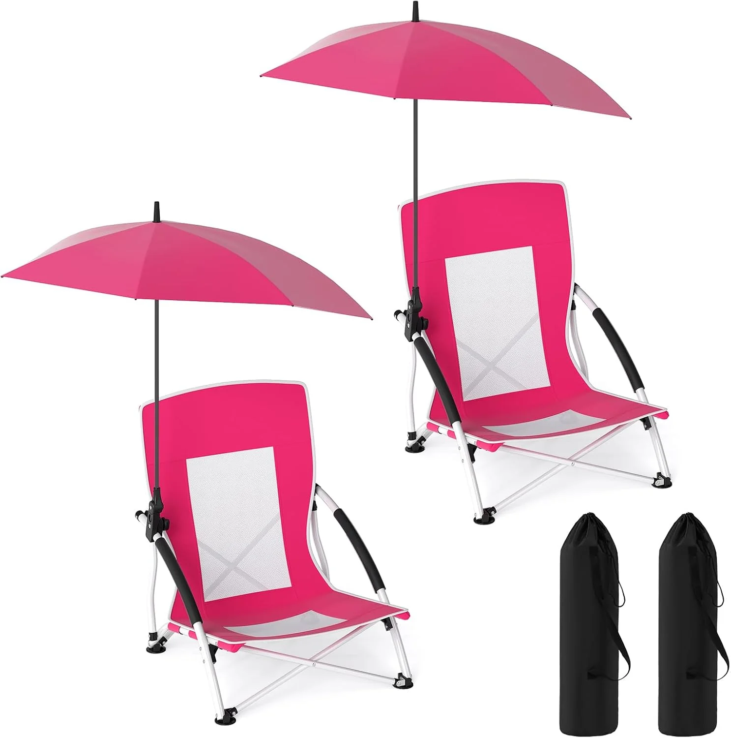 Goplus 330lbs Folding Backpack Chairs for Adults with Adjustable Parasol for Lawn Camping - Image 12