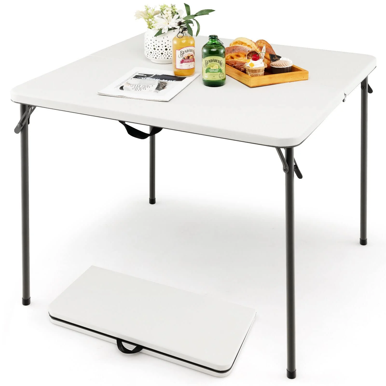 Goplus 34" Square Folding Table, Foldable Plastic Card Table - Image 4