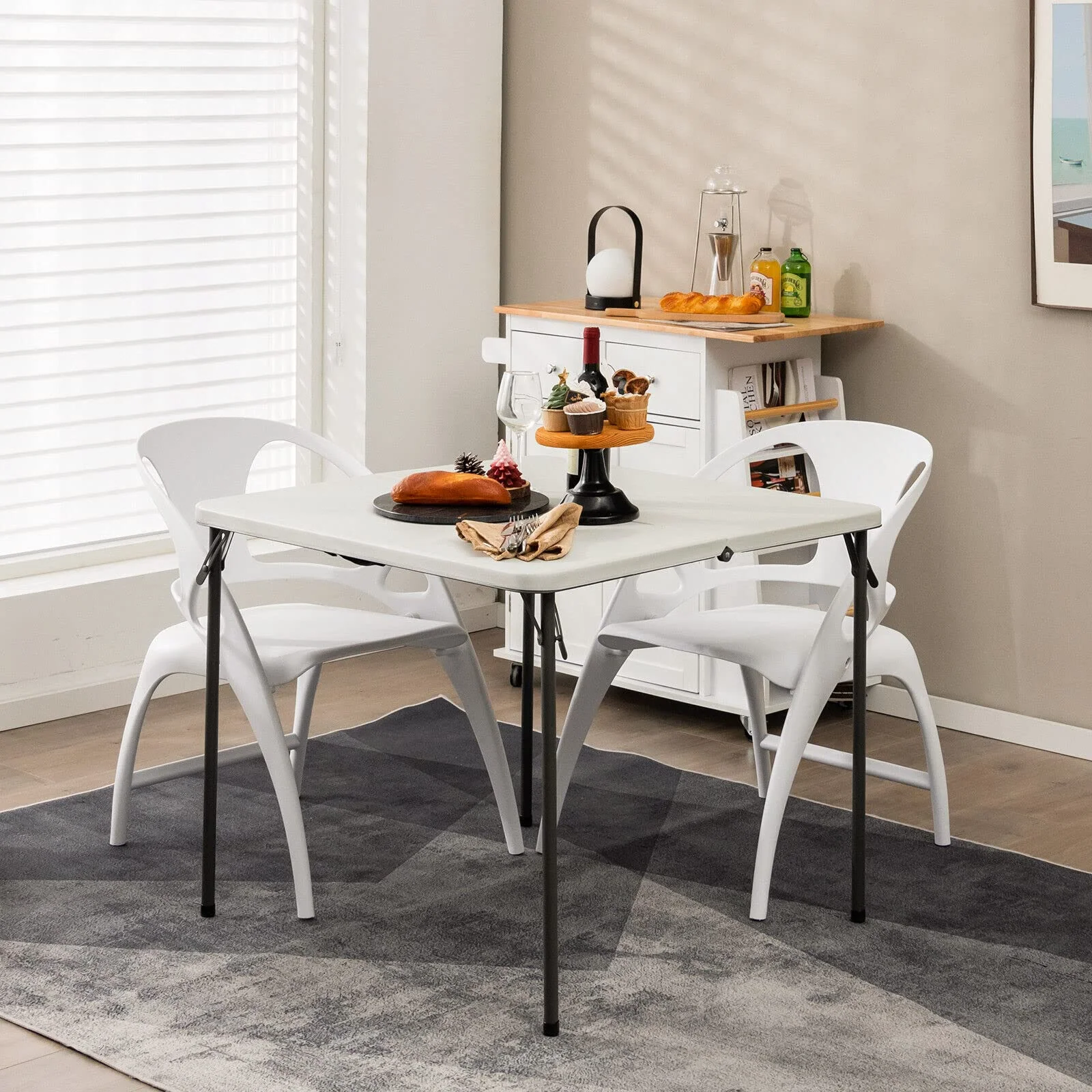 Goplus 34" Square Folding Table, Foldable Plastic Card Table - Image 5