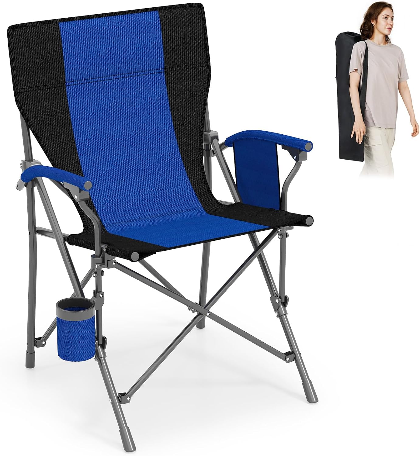 Goplus 350 LBS Portable Lawn Chair for Adults with Padded Armrests and Cup Holder - Image 11