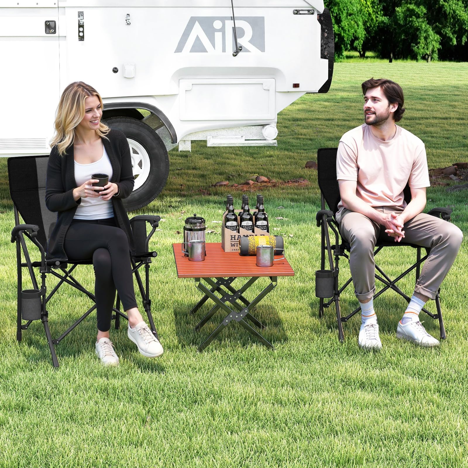 Goplus 350 LBS Portable Lawn Chair for Adults with Padded Armrests and Cup Holder - Image 2