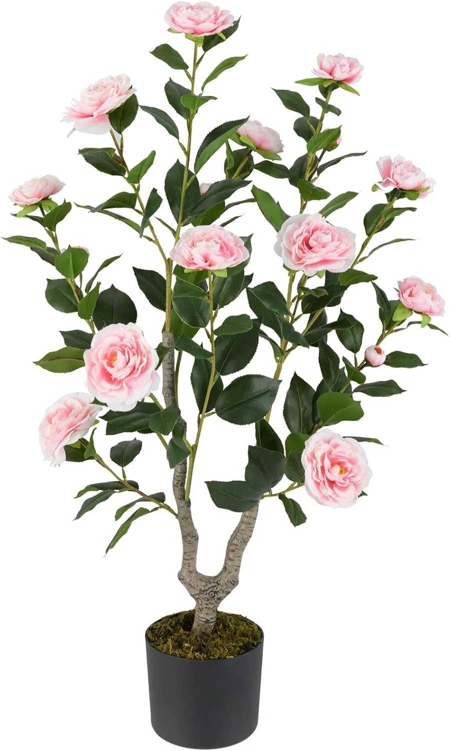 Goplus 36’’ Artificial Camellia Tree Faux Floral Plant Blooming Tree in Nursery Pot - Image 10