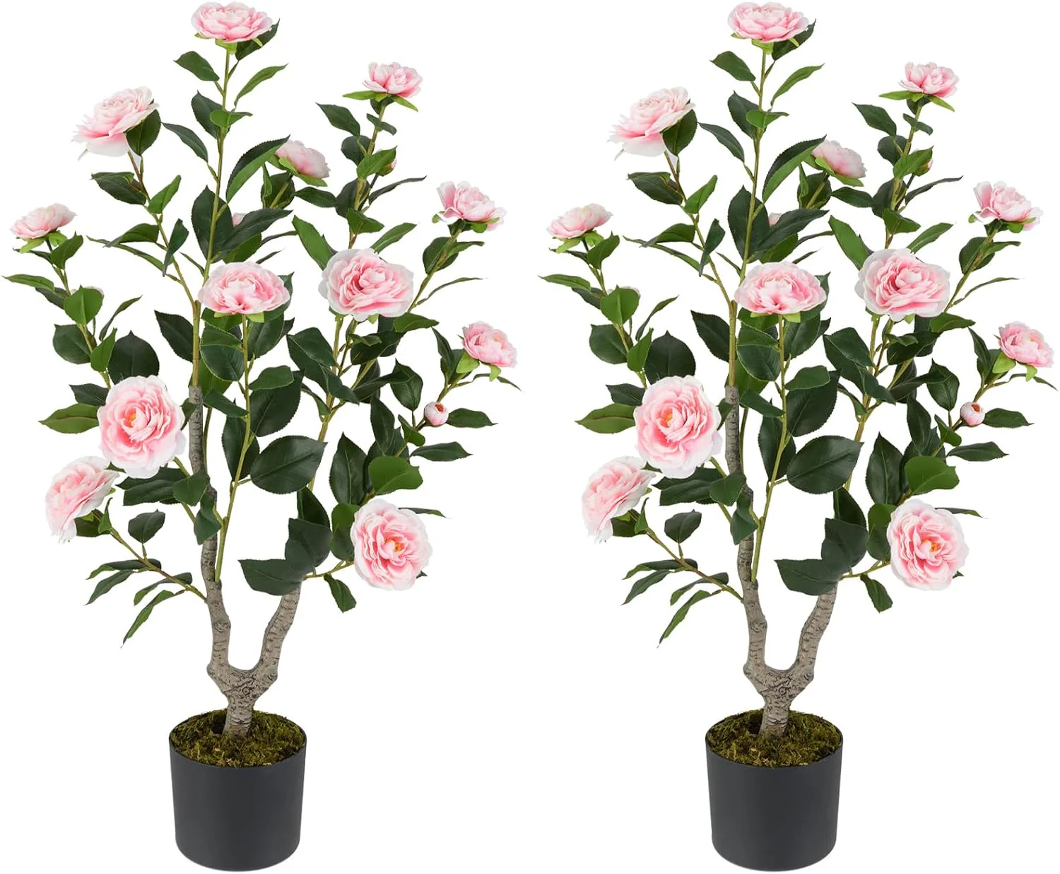Goplus 36’’ Artificial Camellia Tree Faux Floral Plant Blooming Tree in Nursery Pot - Image 11