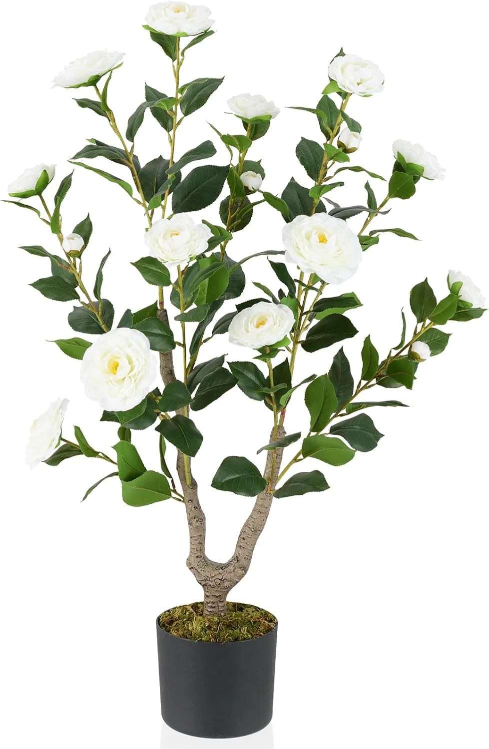 Goplus 36’’ Artificial Camellia Tree Faux Floral Plant Blooming Tree in Nursery Pot - Image 12