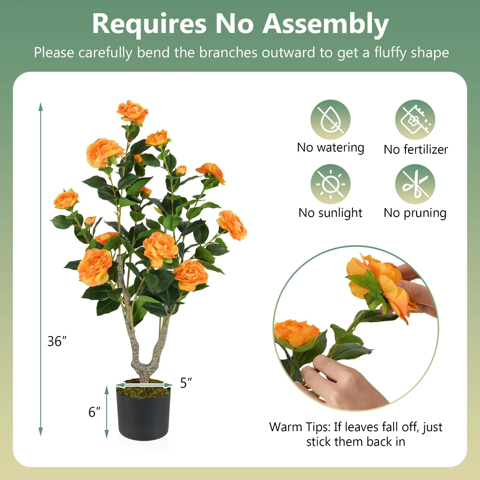 Goplus 36’’ Artificial Camellia Tree Faux Floral Plant Blooming Tree in Nursery Pot - Image 7