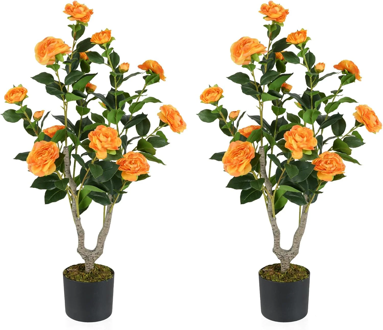 Goplus 36’’ Artificial Camellia Tree Faux Floral Plant Blooming Tree in Nursery Pot - Image 9