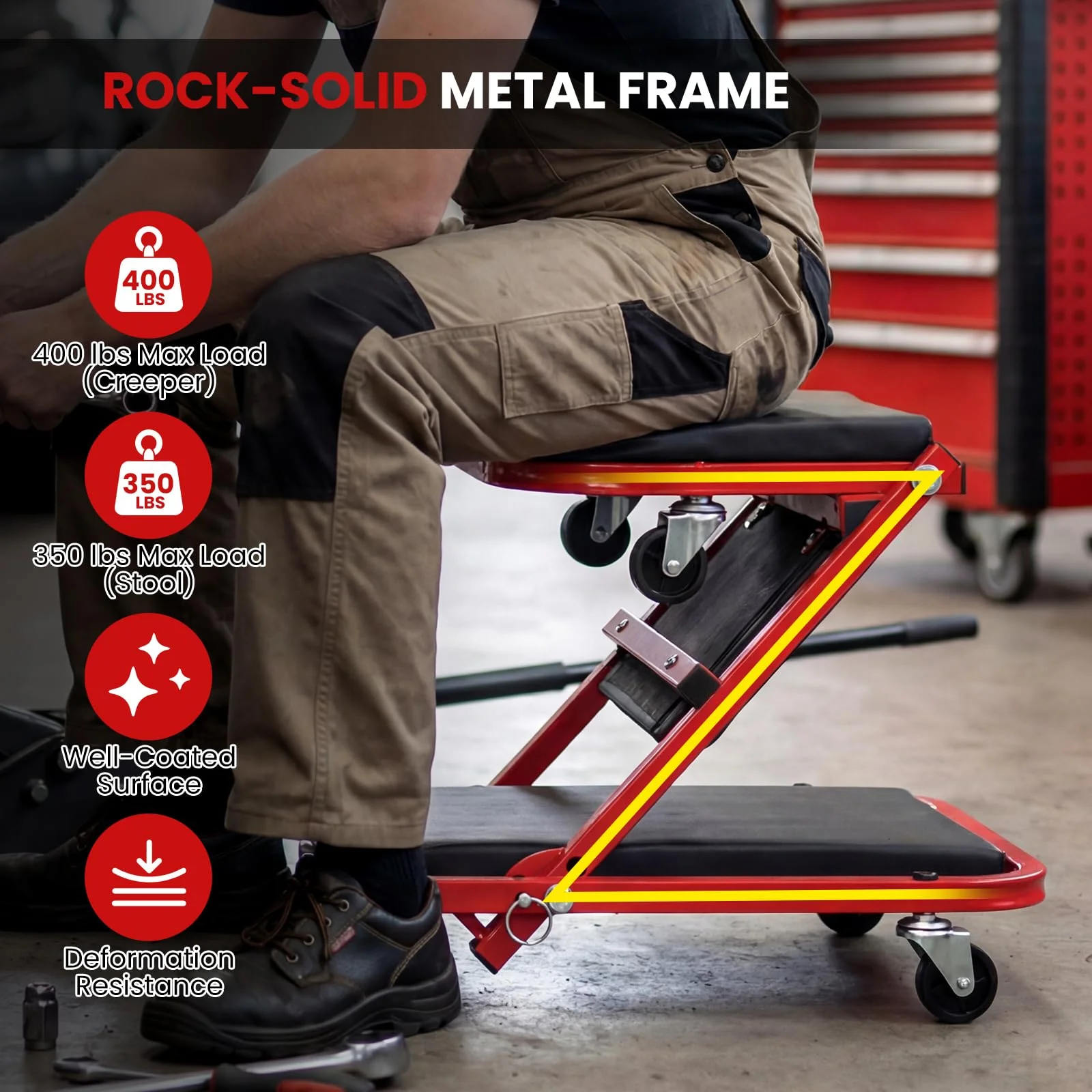 Goplus 36" Folding Flat Automotive Creeper with Padded Seat & 6 Swivel Casters - Image 3