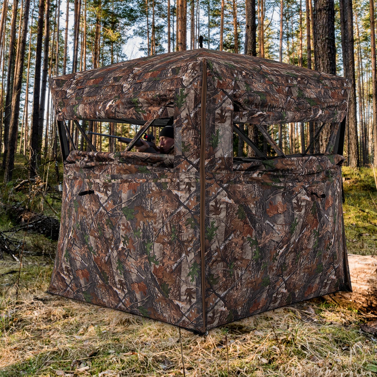 Goplus 360 Degree One-Way See-Through Hunting Blind, Camouflage Hunting Tent w/Full-Open Door, Carrying Bag - Image 9