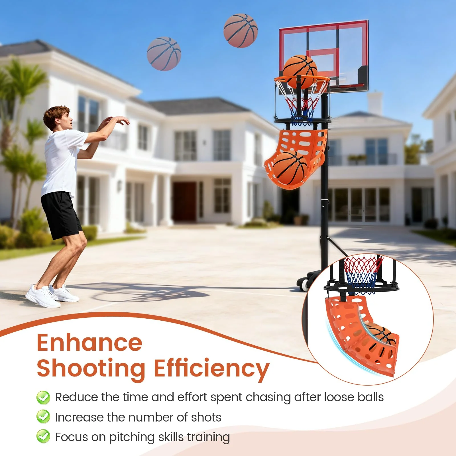 Goplus 360° Rotatable Basketball Return Attachment w/4 Tool-Free Detachable Hooks - Image 3