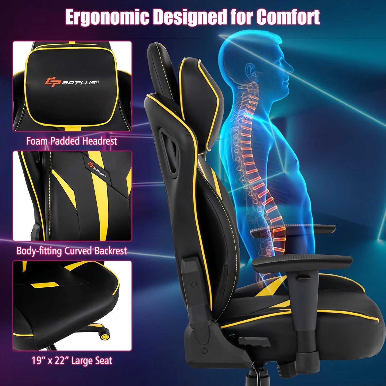 Goplus 360°Swivel Height Adjustable Computer Gamer Chair with Wide Seat Rocking Function - Image 5
