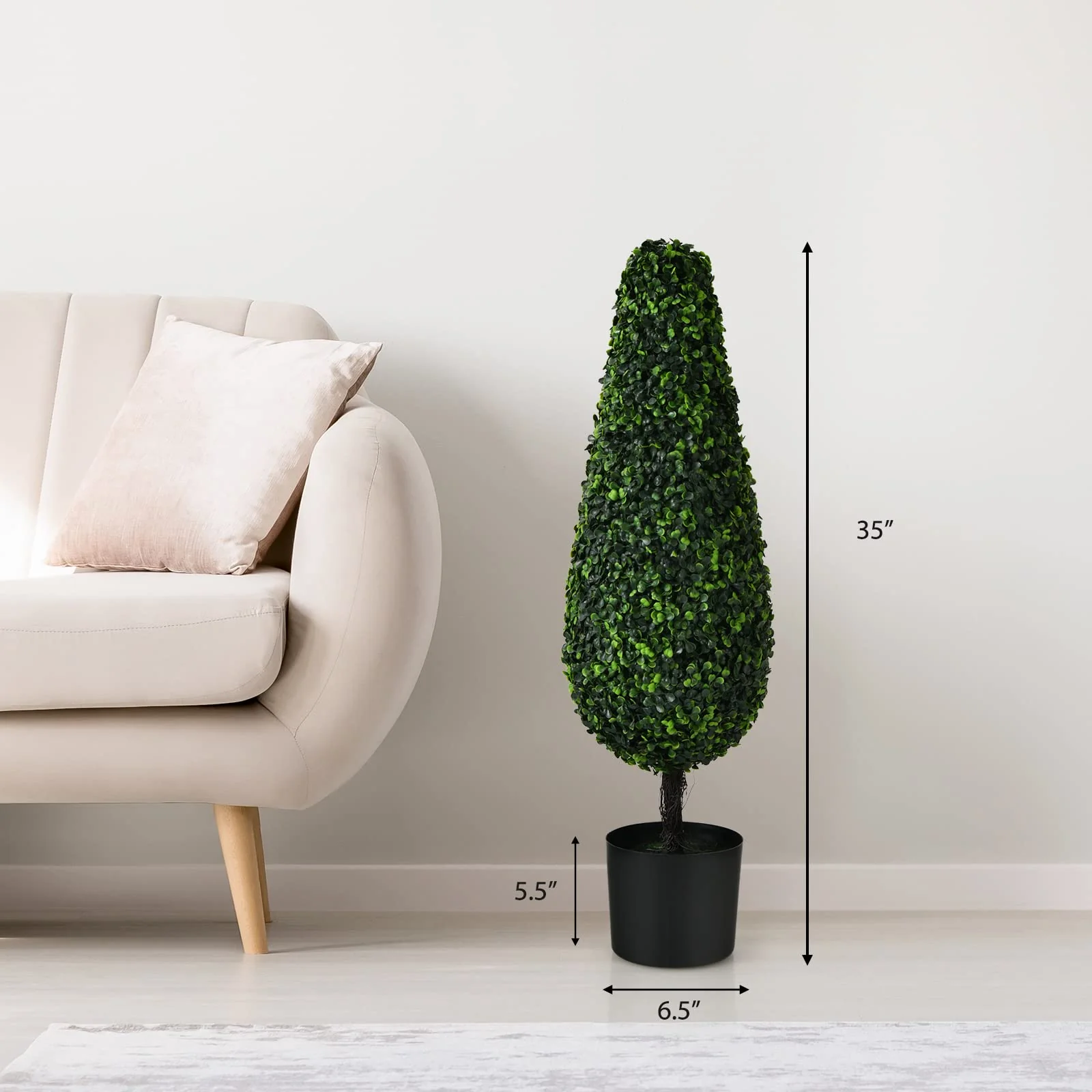 Goplus 3ft Artificial Boxwood Tower Topiary Trees, 2 Pack Faux Decorative Plants in Cement-Filled Plastic Pot - Image 7